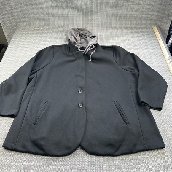 Torrid Jacket 4 / 4X Black Mixed Media Blazer Removable Hood Business Casual * - Picture 1 of 12